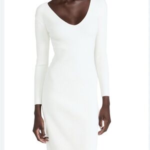 Dynamite Cream White Ribbed V-Neck Long Sleeve Dress
